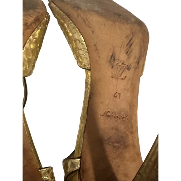 LOUIS VUITTON Gold Snake Print Leather Heels Size 41 - Picture 9 of 10